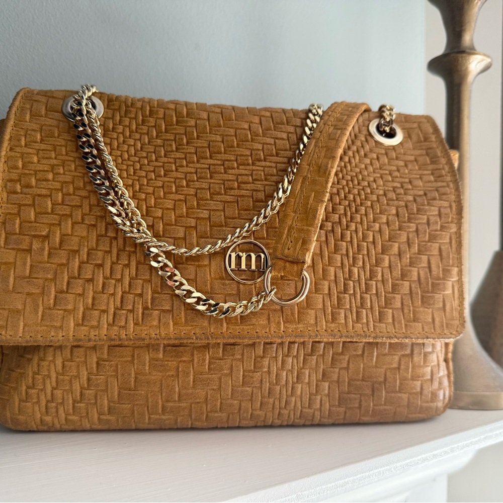 Ramazotti Genuine Italian leather Tan Mustard Woven Shoulder or Crossbody bag